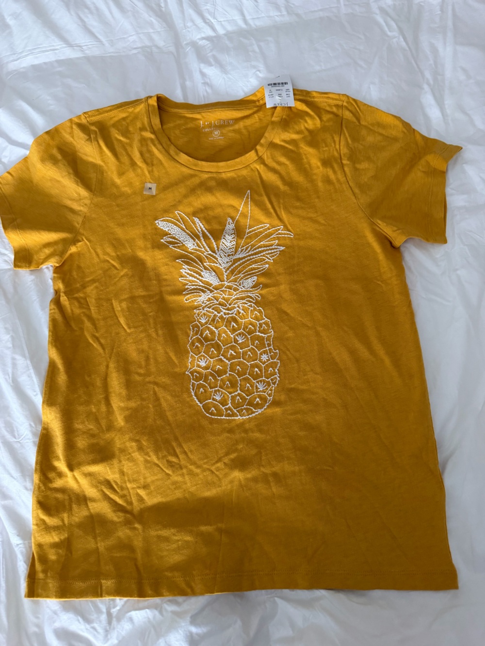 J.Crew Mustard Yellow Pineapple Graphic T-Shirt Size M NWT